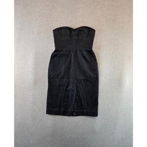 Heidi Merrick Denim Dress Womens 6 Black Strapless Sweetheart Bodycon‎ Pockets